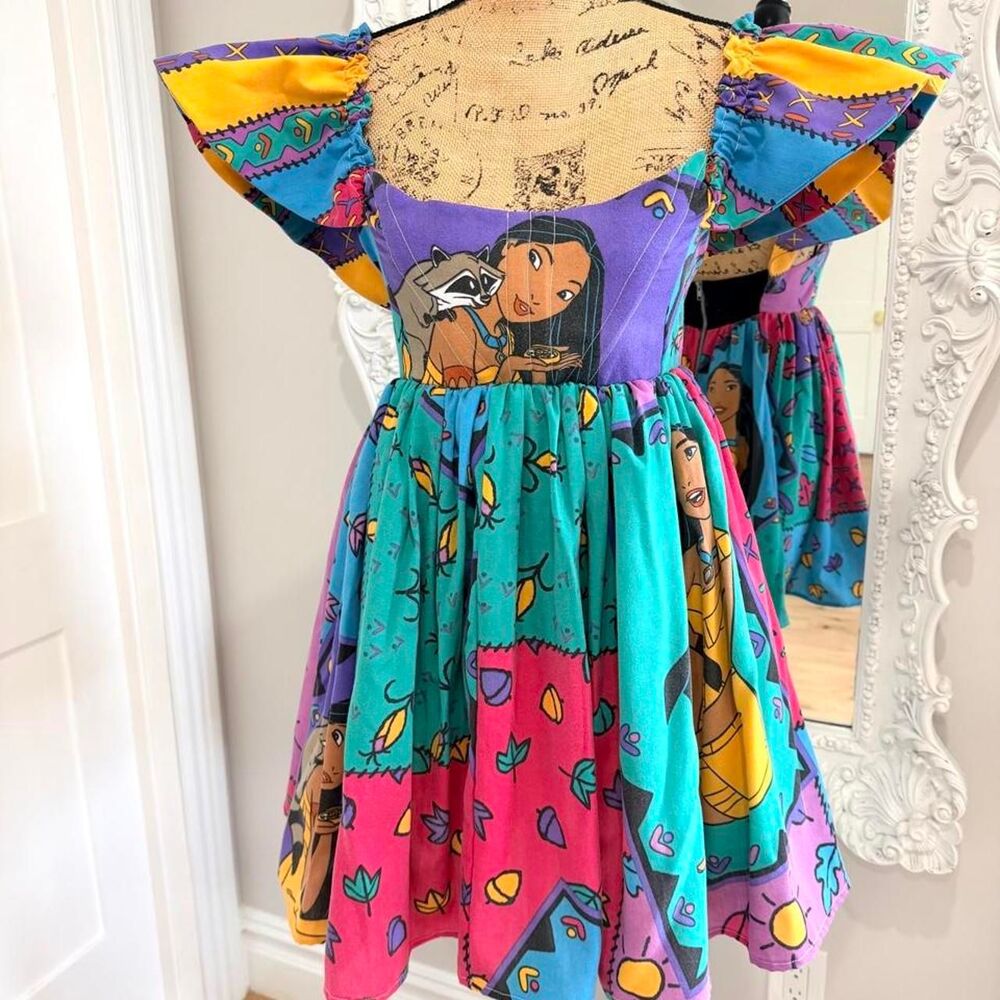 New York Couture One of a Kind Vintage Disney Pocahontas Bedsheets Corset Dress